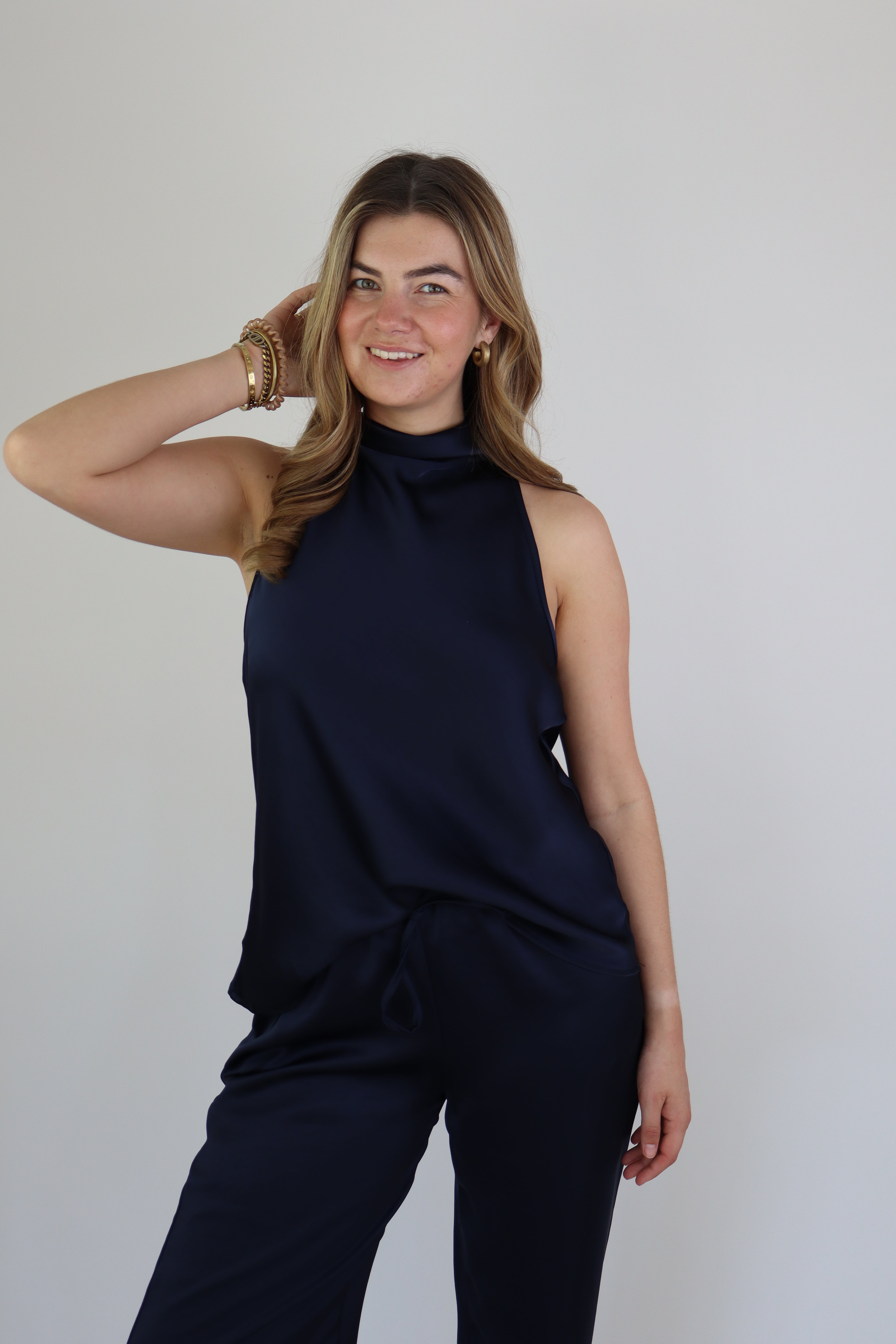 Satijnen Top Navy