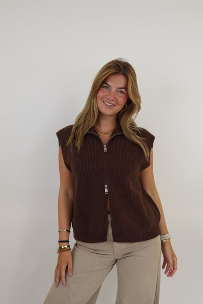 Alexandra Zipped Gilet - Brown