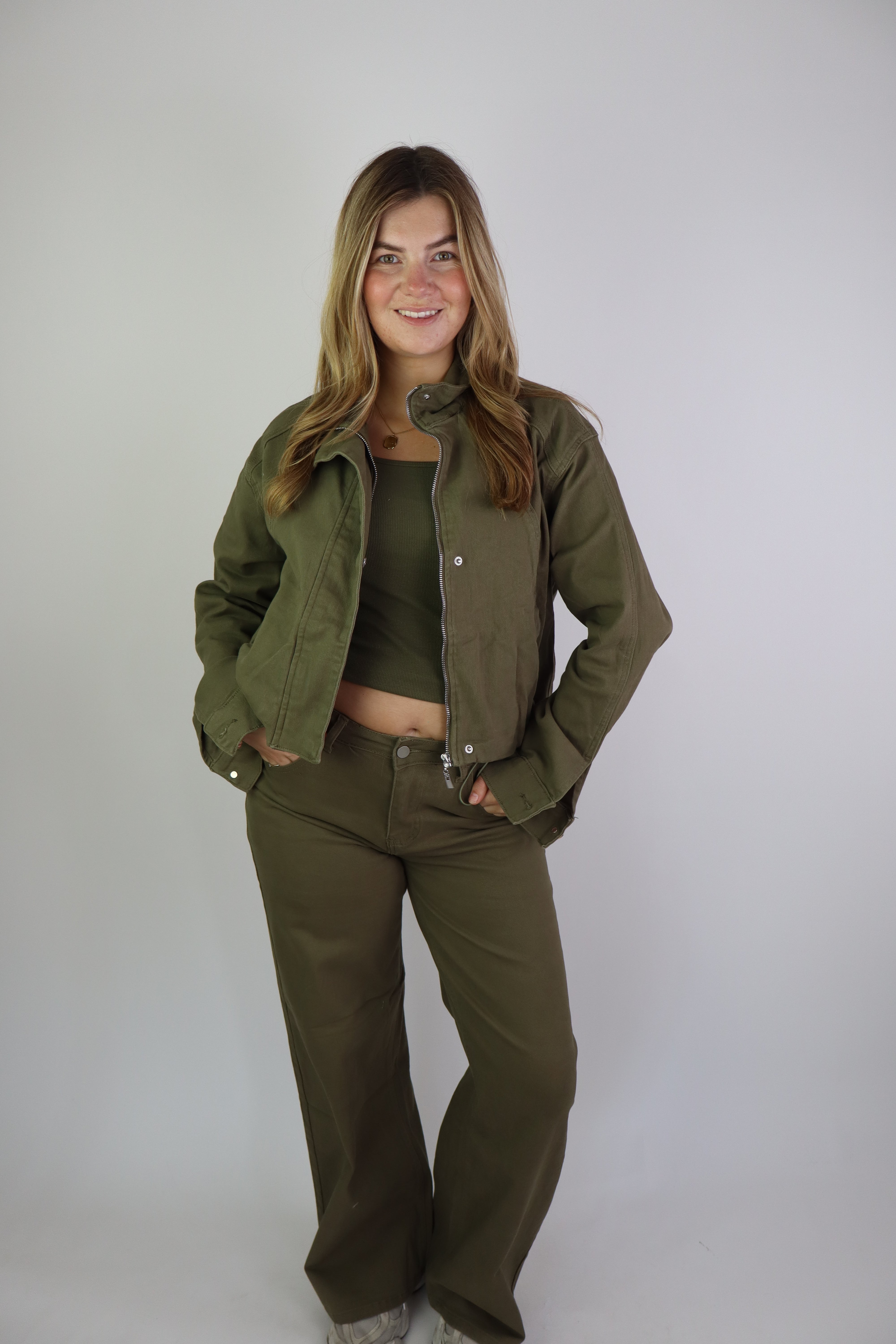Fenne Wide Leg Jeans Stretch Khaki