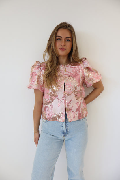 Lisa Printed Top Short Sleeve Pink