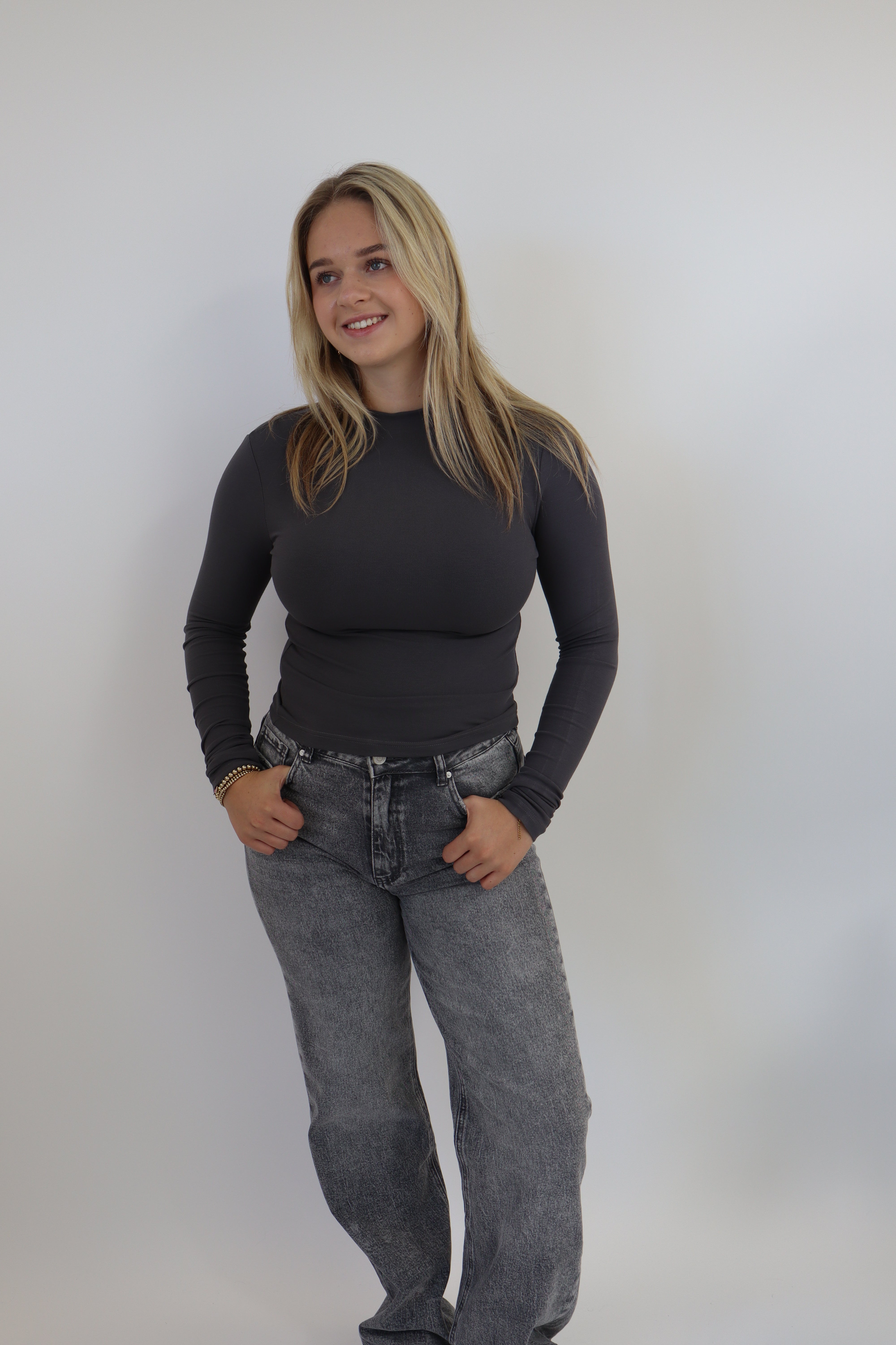 Destroyed Tall Wide Leg Jeans Grey - BK3863