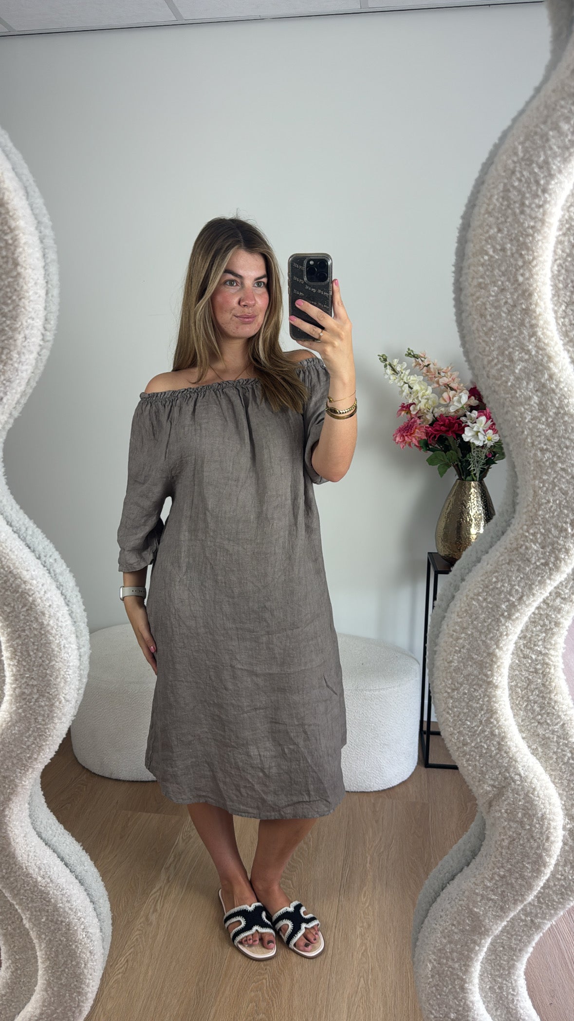 Marijn Off Shoulder Dress Taupe