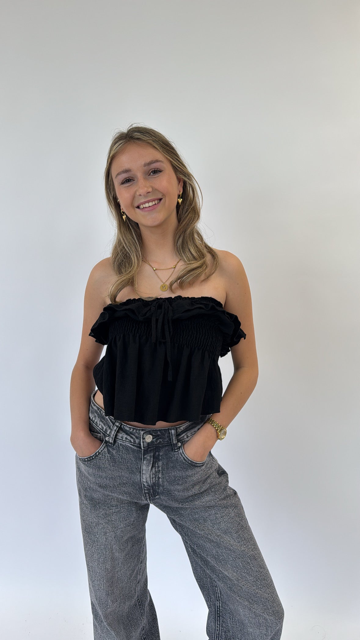 Shania Bandeau Top Zwart