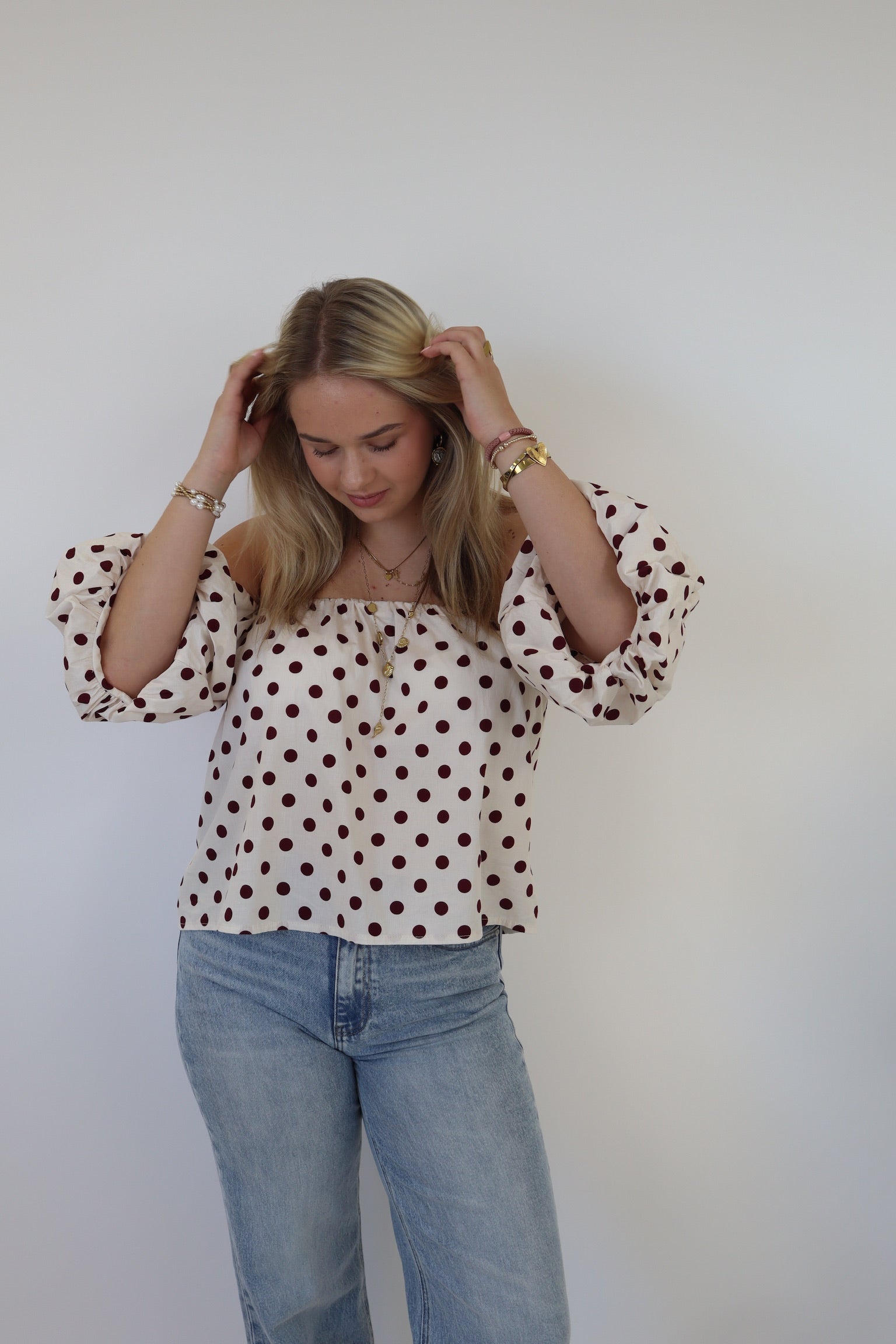 Daisy Polkadot Top White/Bordeaux