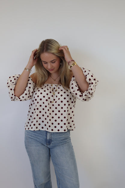 Daisy Polkadot Top White/Bordeaux