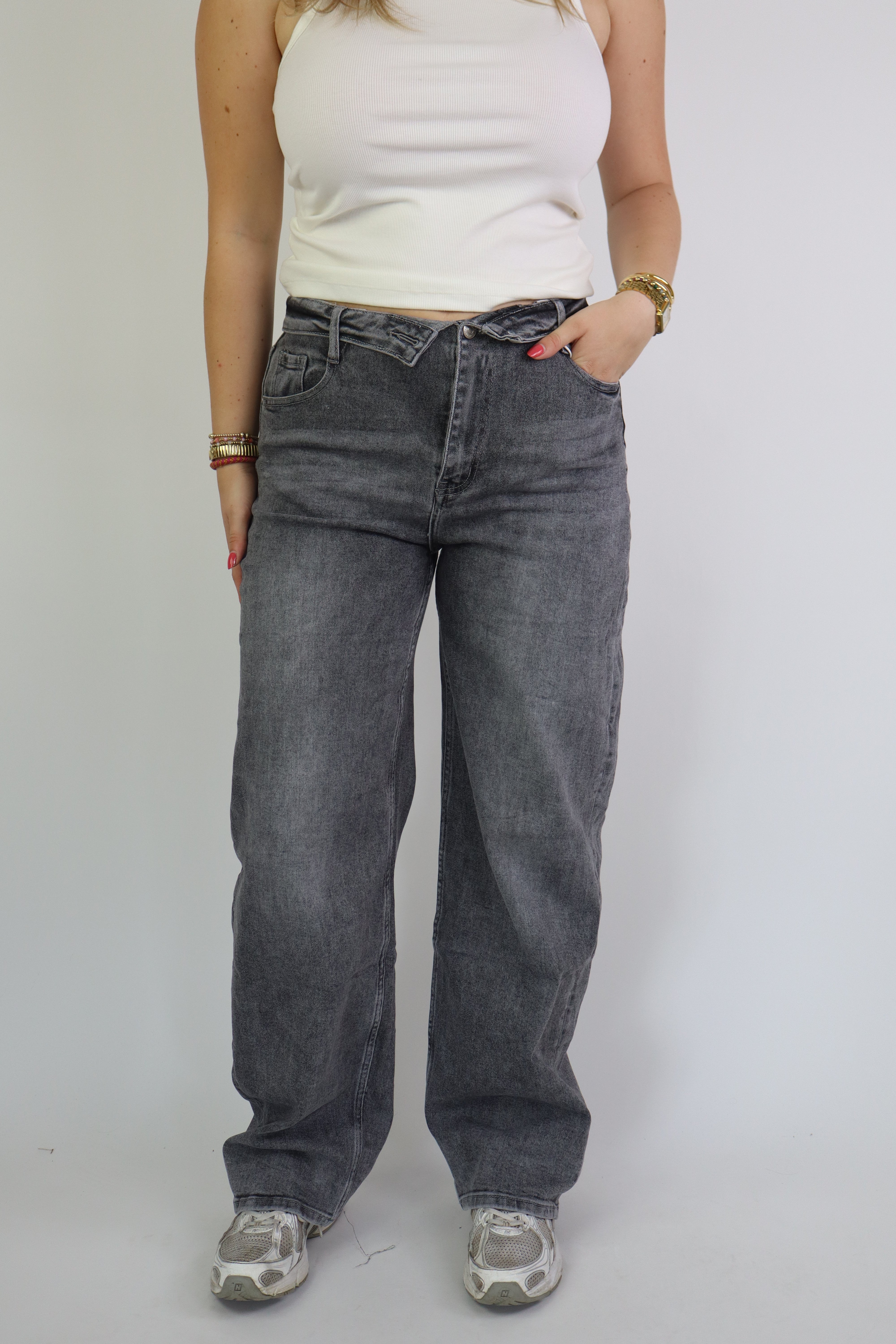 Fold Over Jeans Grey