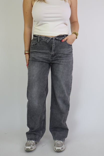Fold Over Jeans Grey