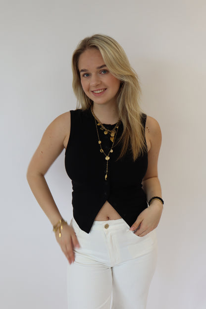 Beau Button Top Zwart
