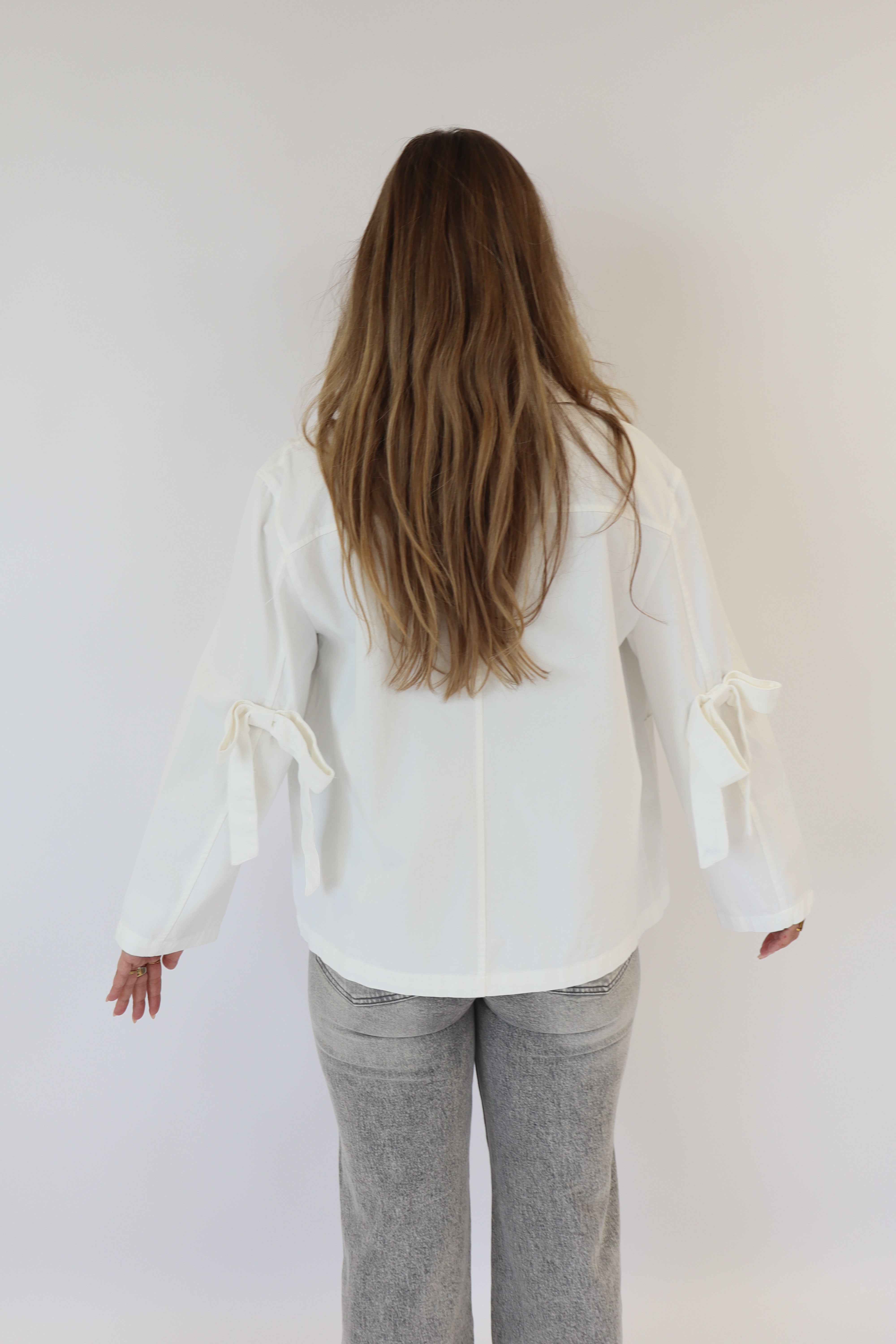 Bow Denim Jacket White