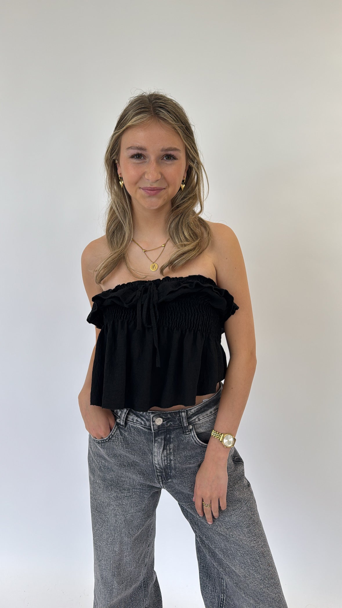Shania Bandeau Top Zwart