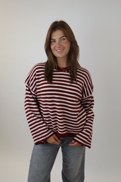 Myrthe Striped Sweater | Bordeaux