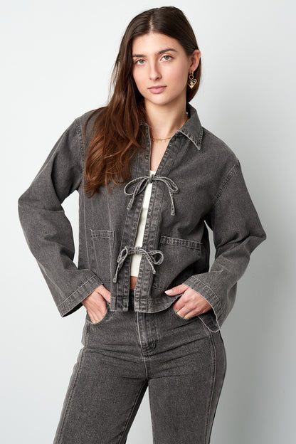 Denim Jacket Met Strikjes Grijs