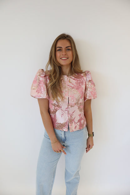 Lisa Printed Top Short Sleeve Pink