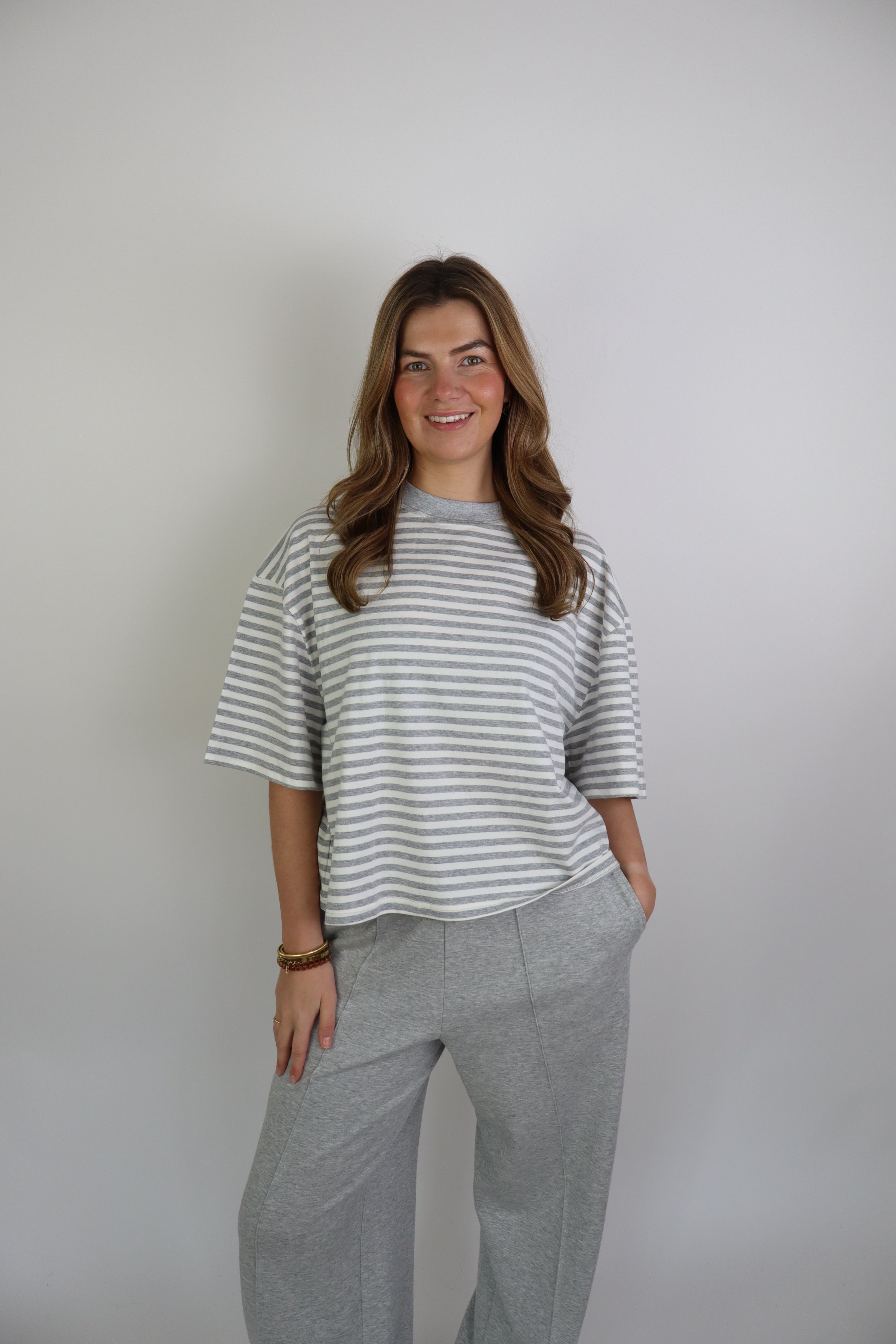 Femke Striped Tee Light Grey