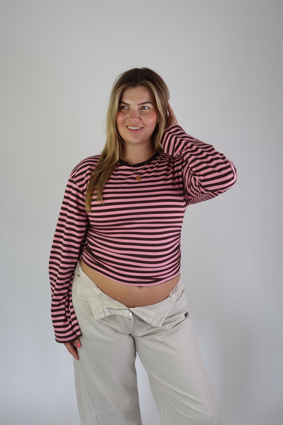 Elaine Striped Top Brown/Pink