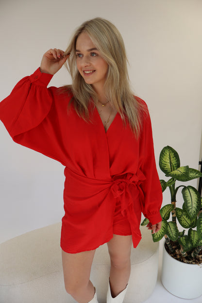 Dyanne Wrap Playsuit Red