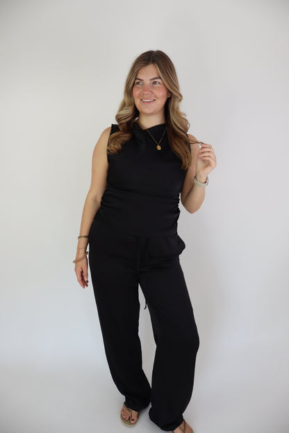 Noor Satijnen Top Black