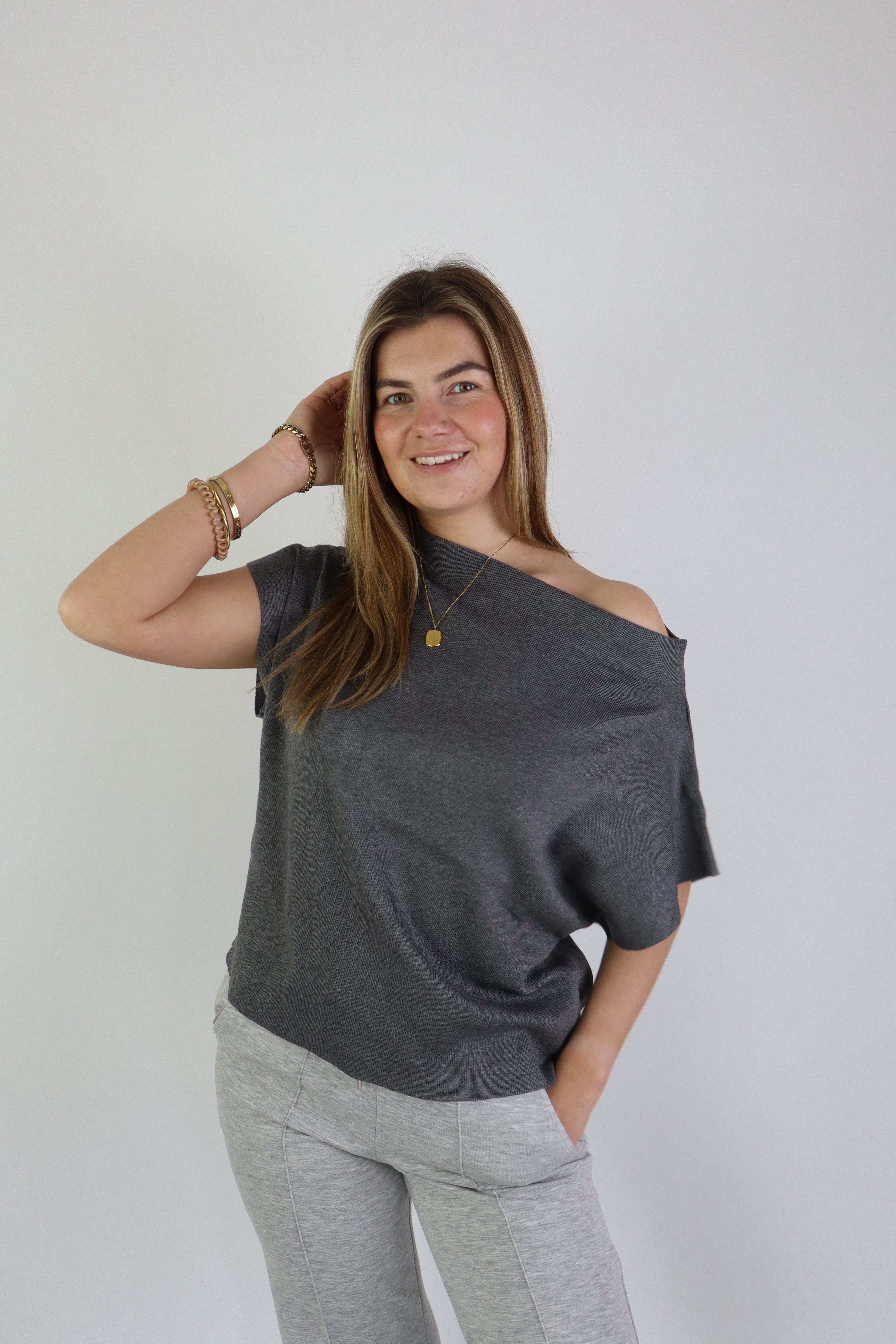 Rilana Off Shoulder Top Grey