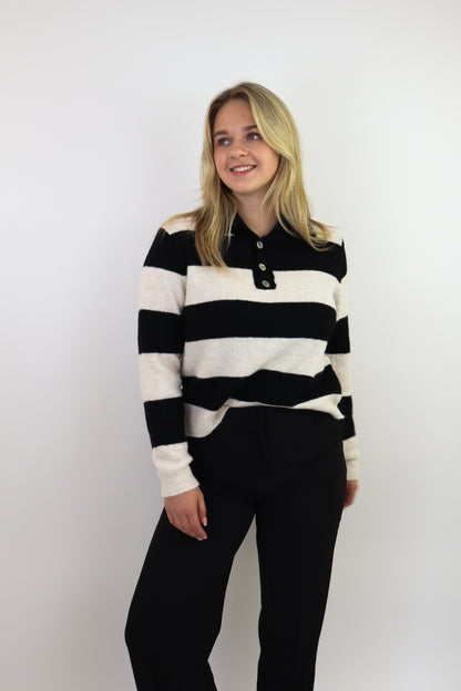 Striped Polo Sweater Zwart