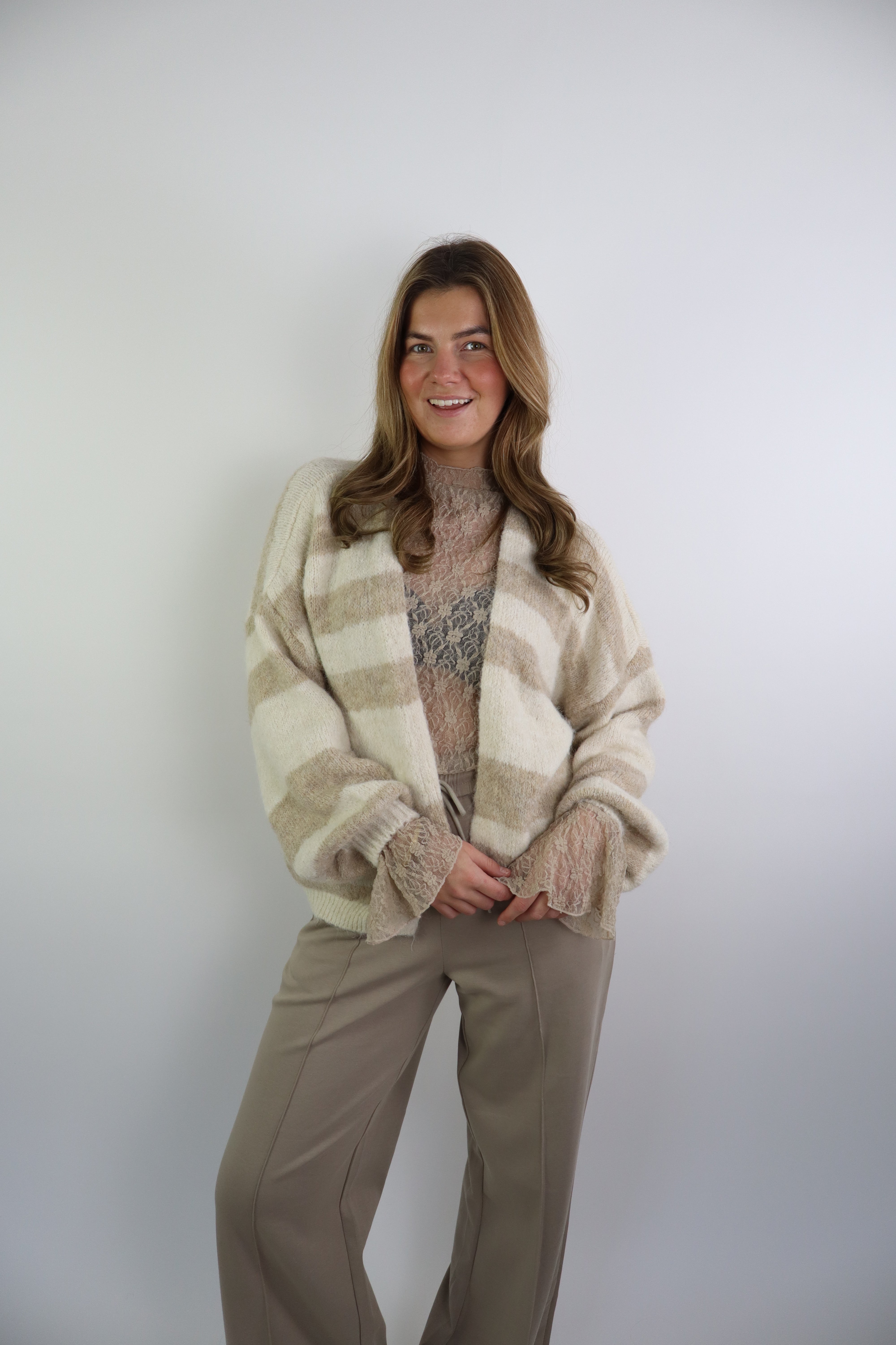 Ambika Striped Cardigan Beige