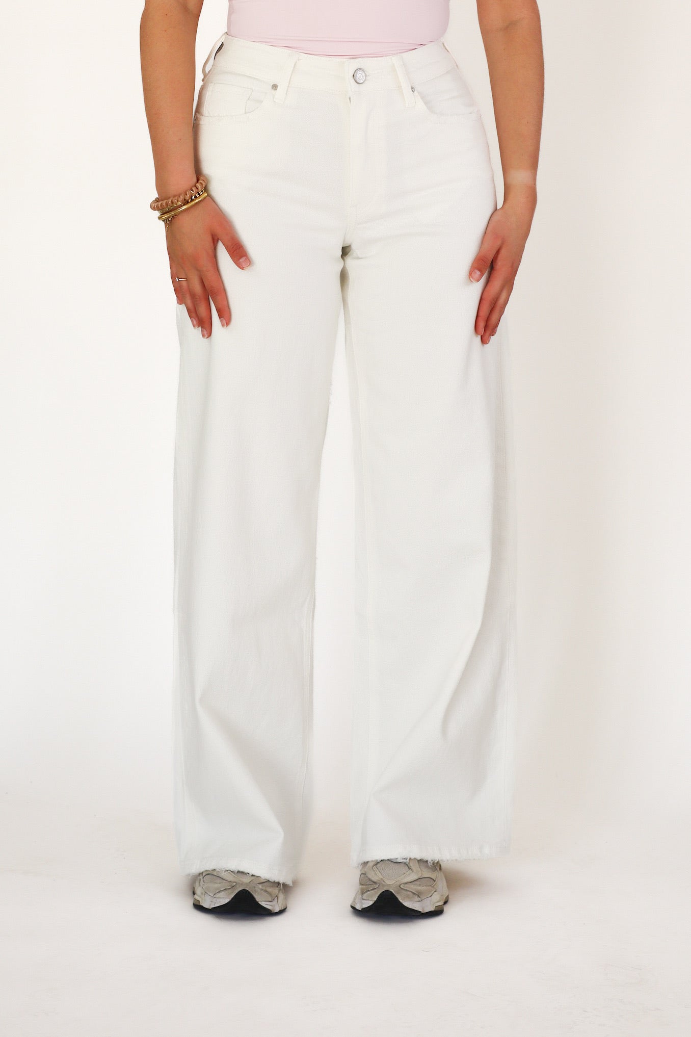 Wide Leg Jeans White W3902-B | Mid Waist