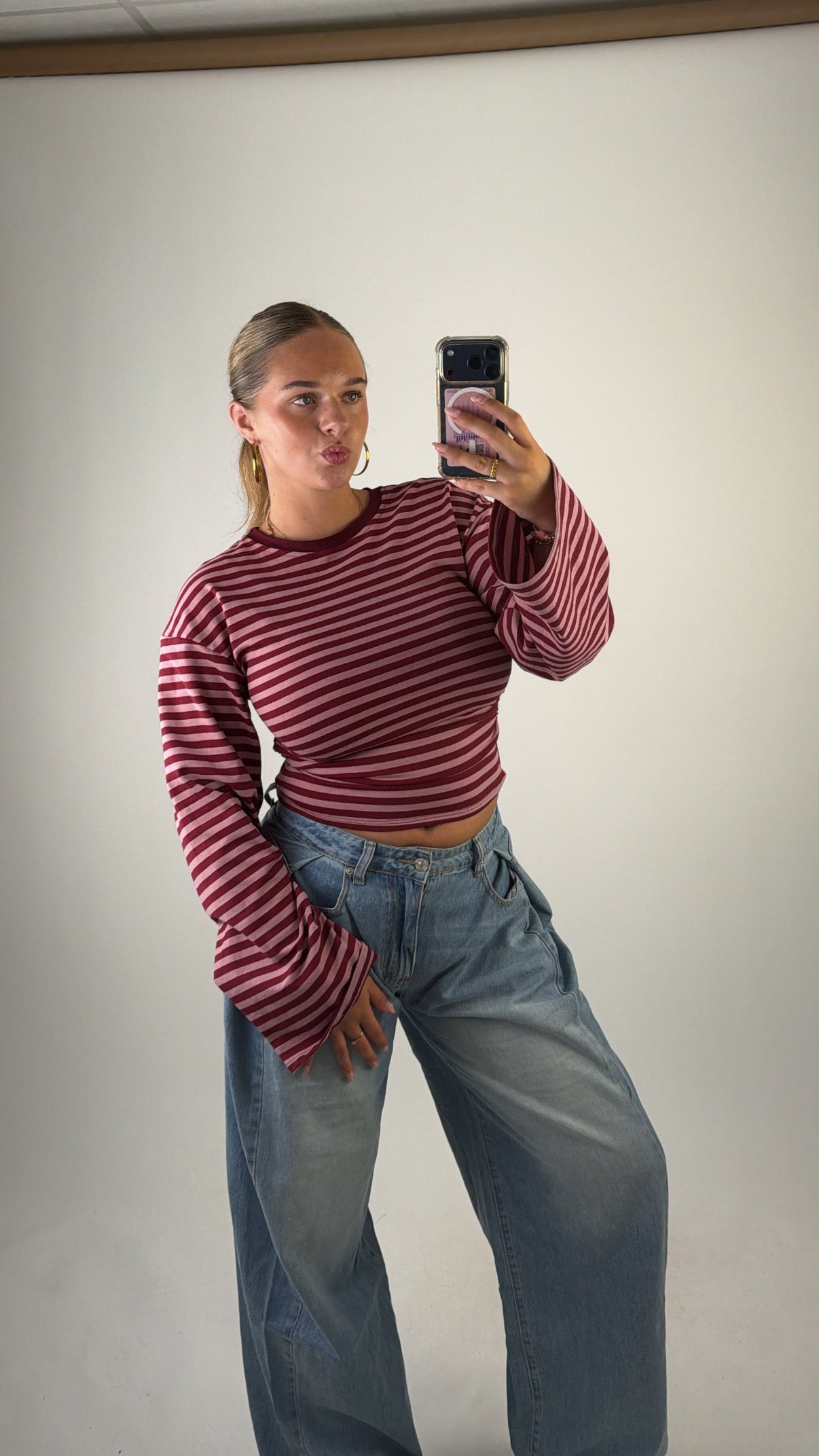 Elaine Striped Top Bordeaux/Pink