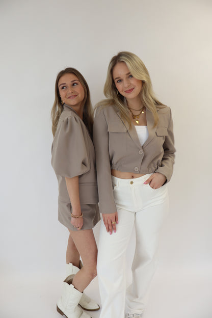 Luna Cropped Blazer Taupe