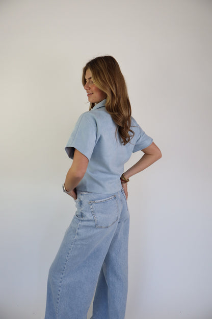 Nummer 11 Noortje Suede Top Light Blue