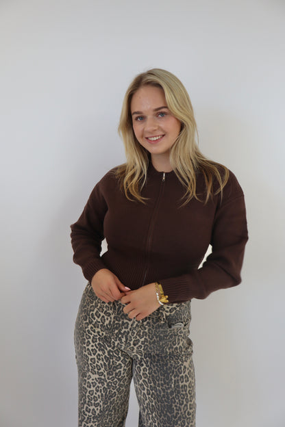 Femke Zip Cardigan - Bruin