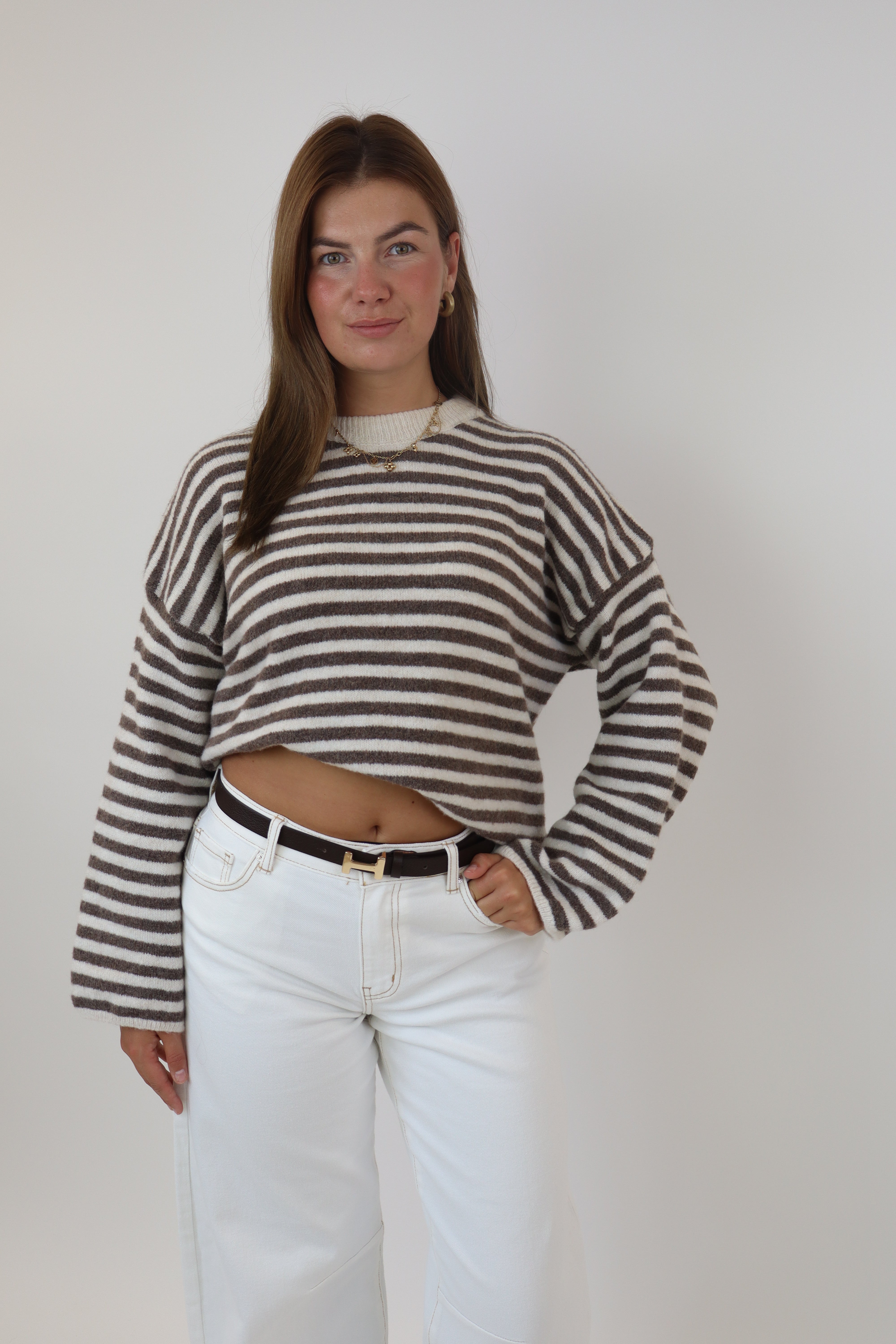 Myrthe Striped Sweater | Taupe