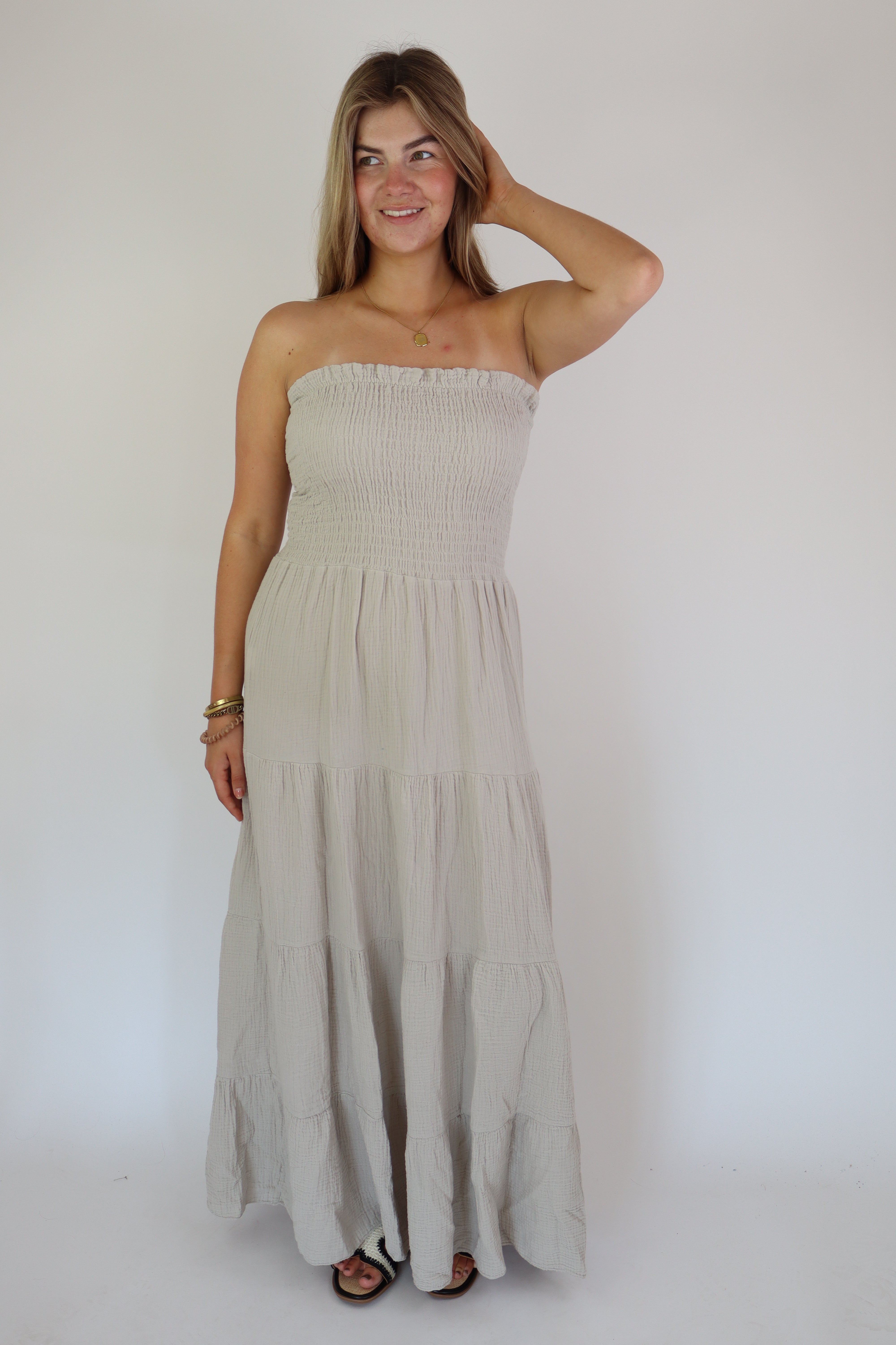Katoenen Maxi Dress Beige