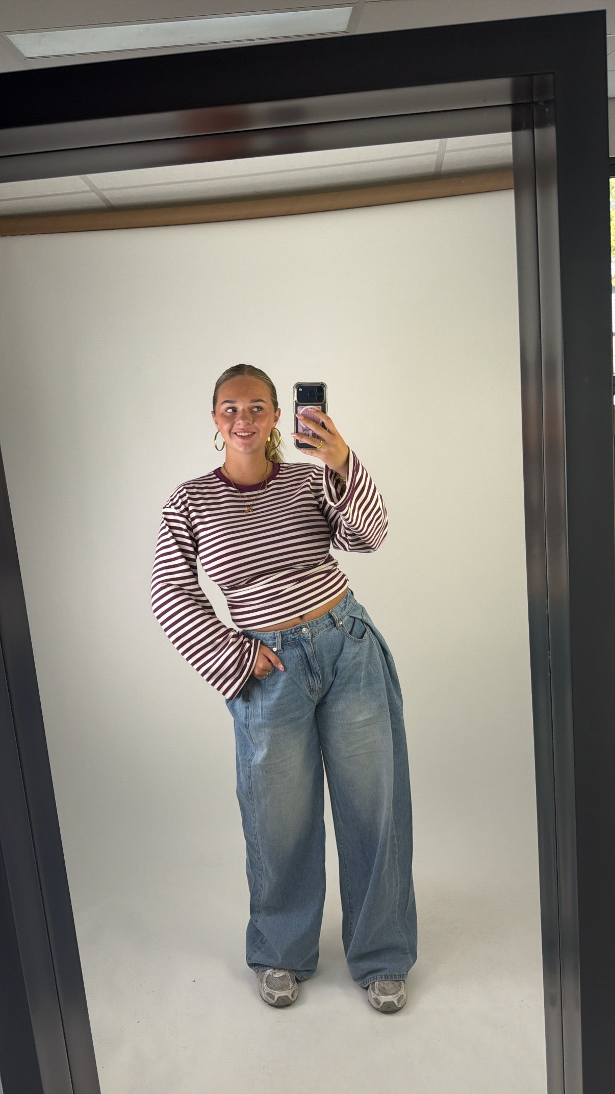 Elaine Striped Top Bordeaux/White