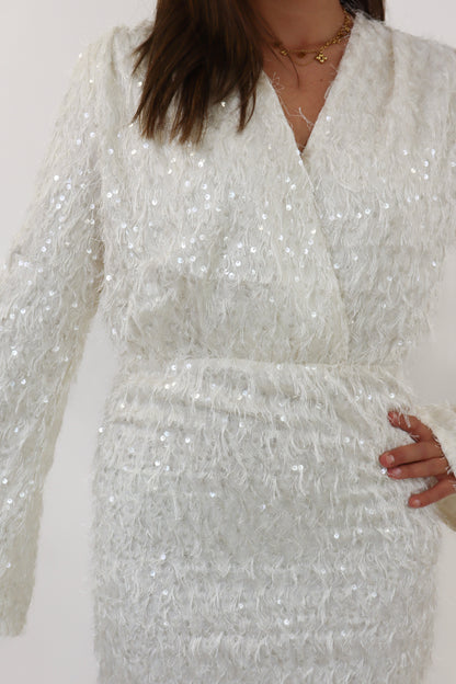 Manouk Glitter Dress Creme