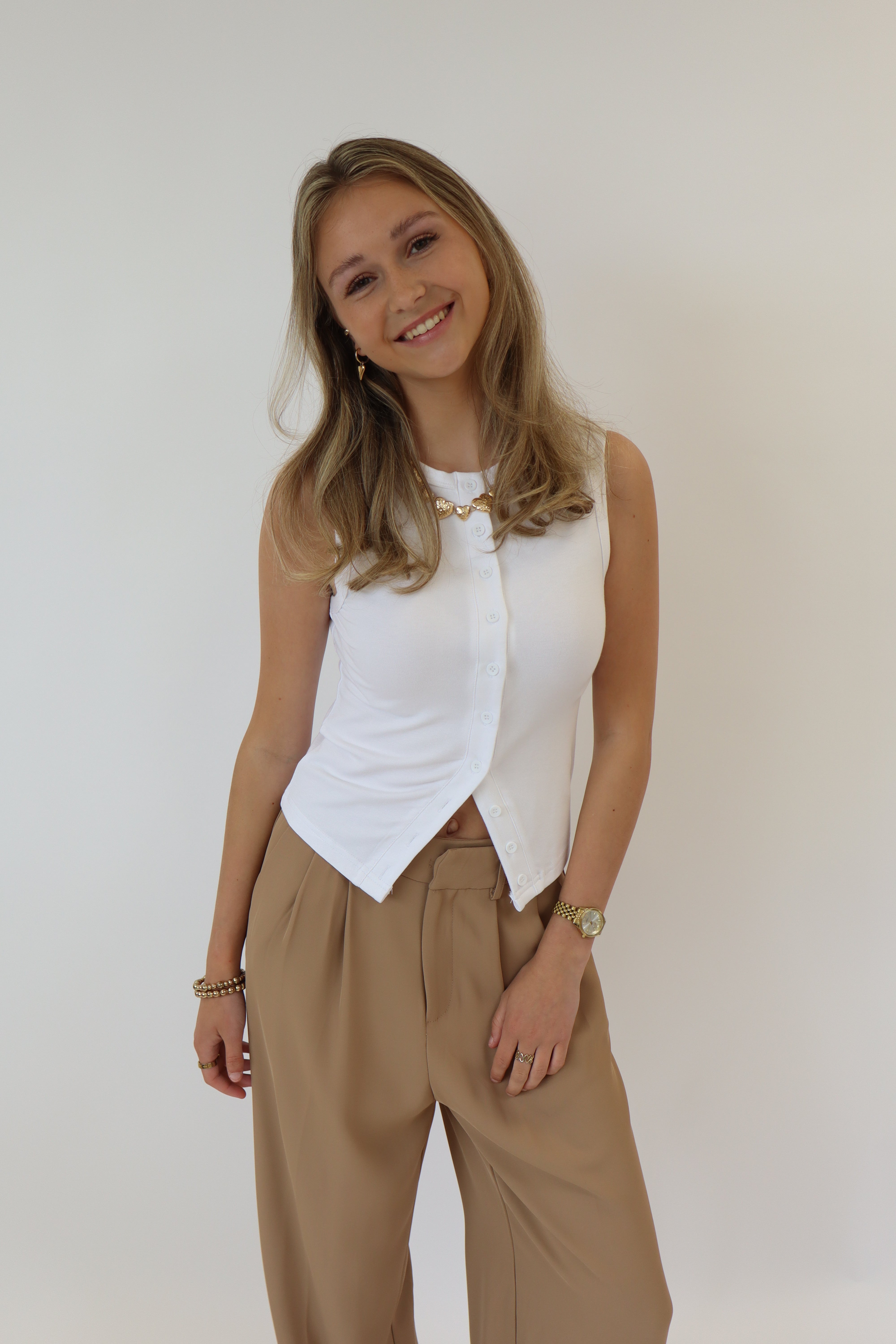 Beau Button Top Wit