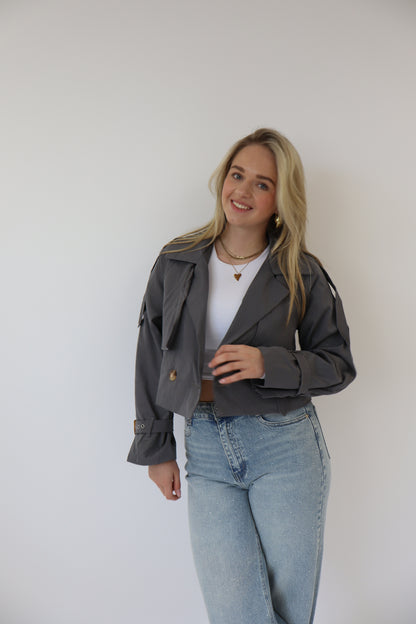 Cropped Trench Coat Grey