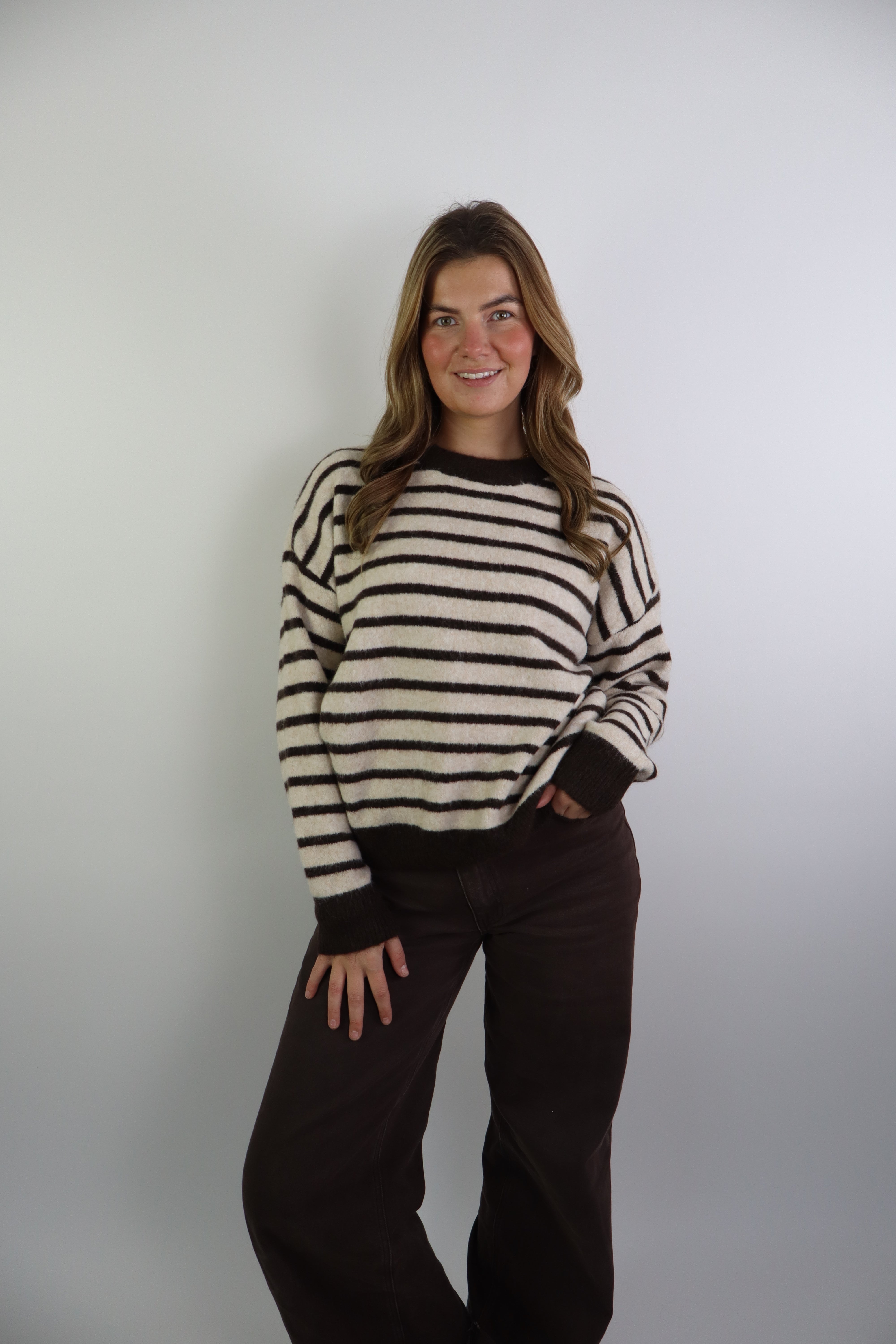 Djowena Striped Sweater Bruin/Beige