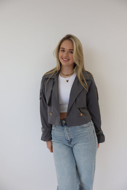 Cropped Trench Coat Grey