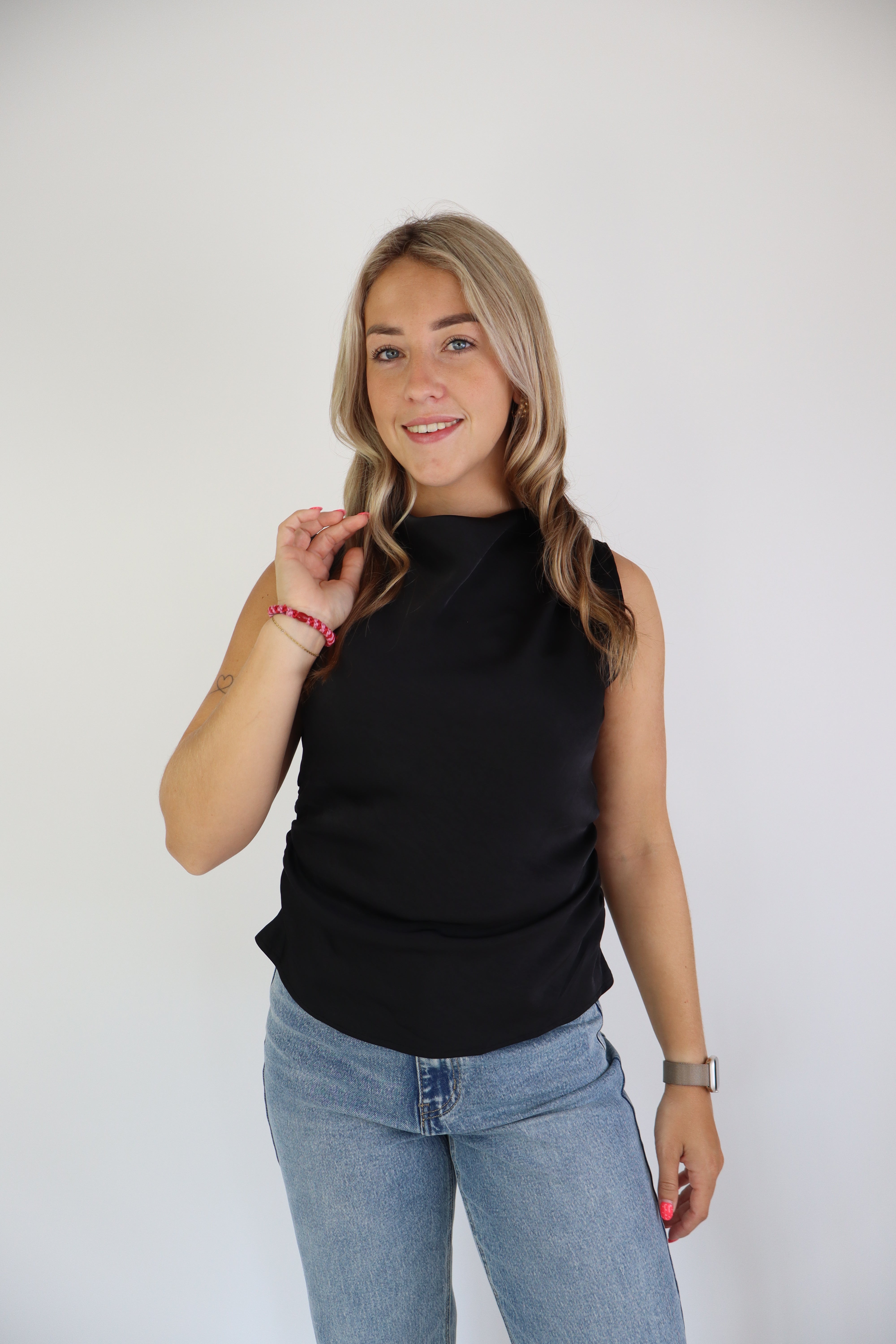 Noor Satijnen Top Black