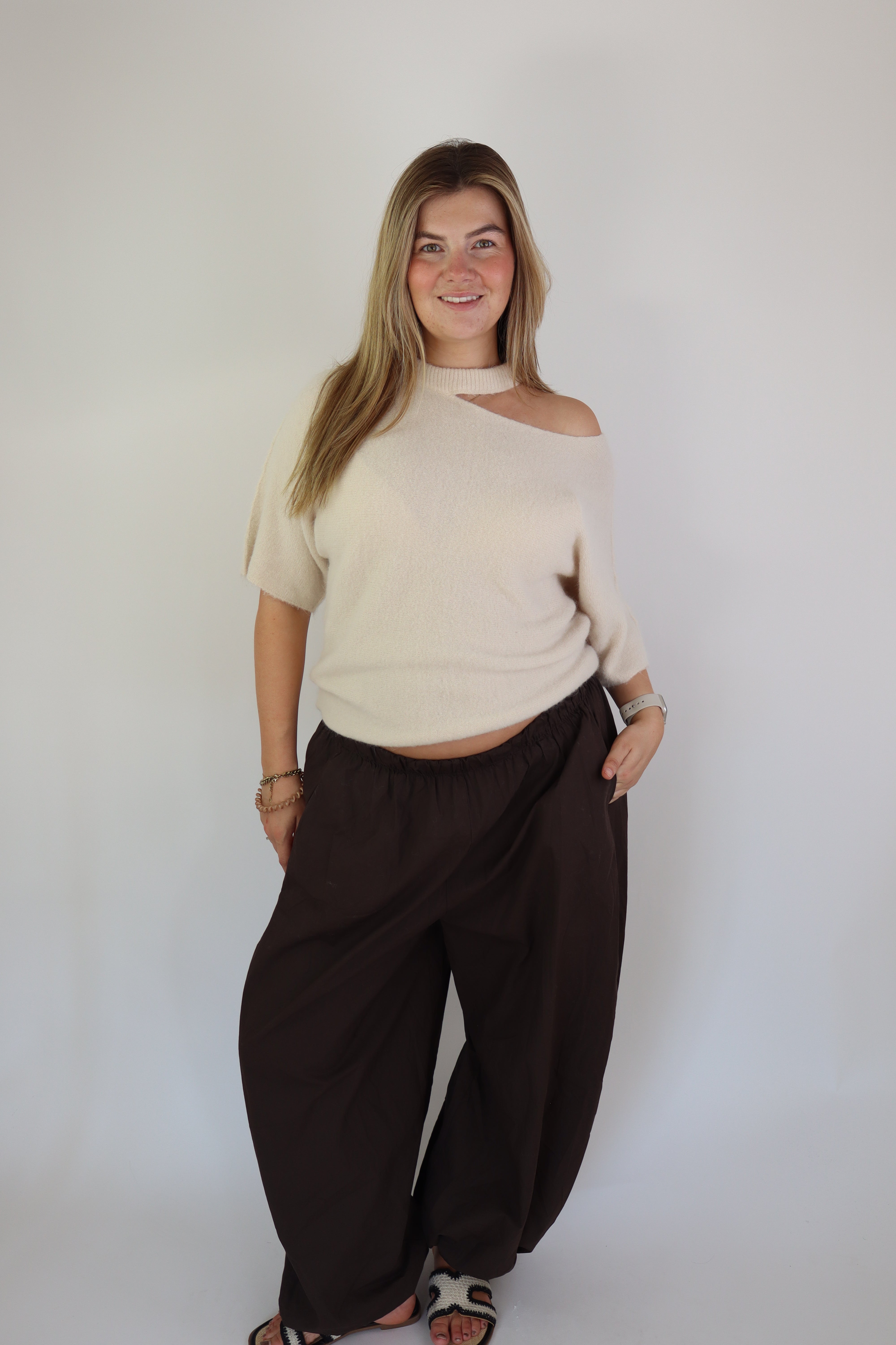 Chenelle Open Shoulder Top Beige