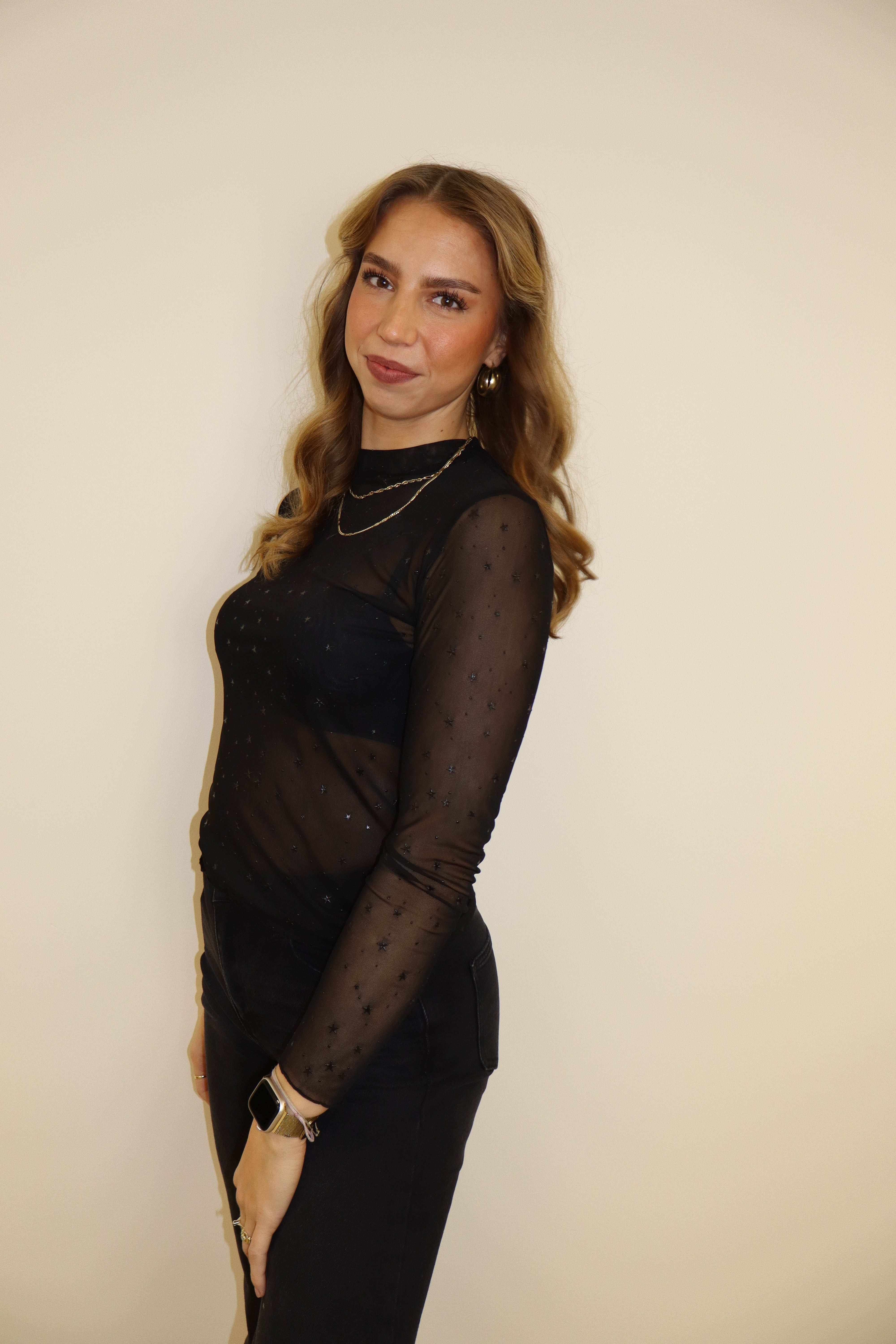 Mesh Top Stars Black