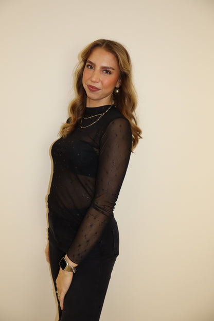 Mesh Top Stars Black