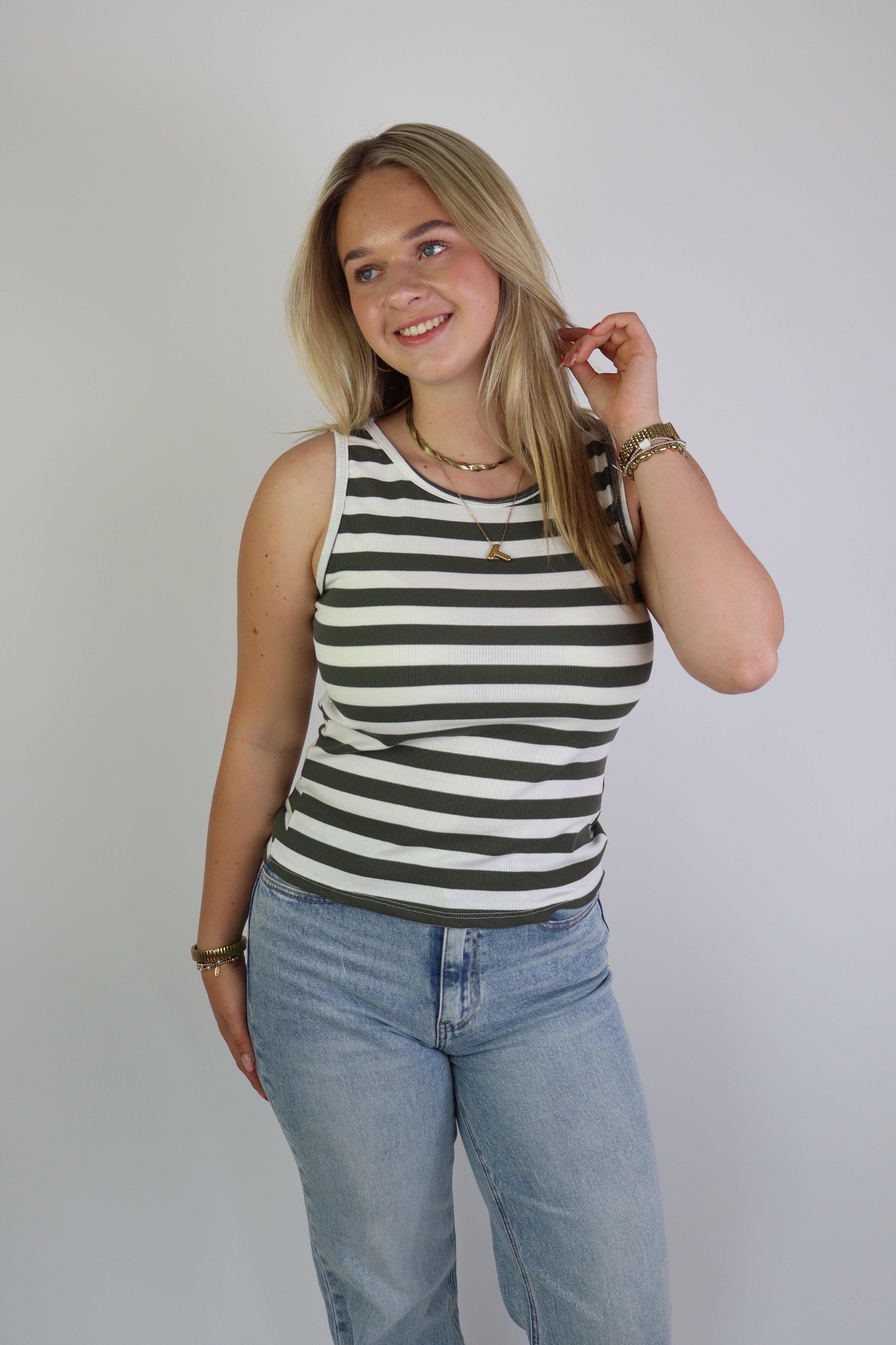 Ambika Striped Top Army Green
