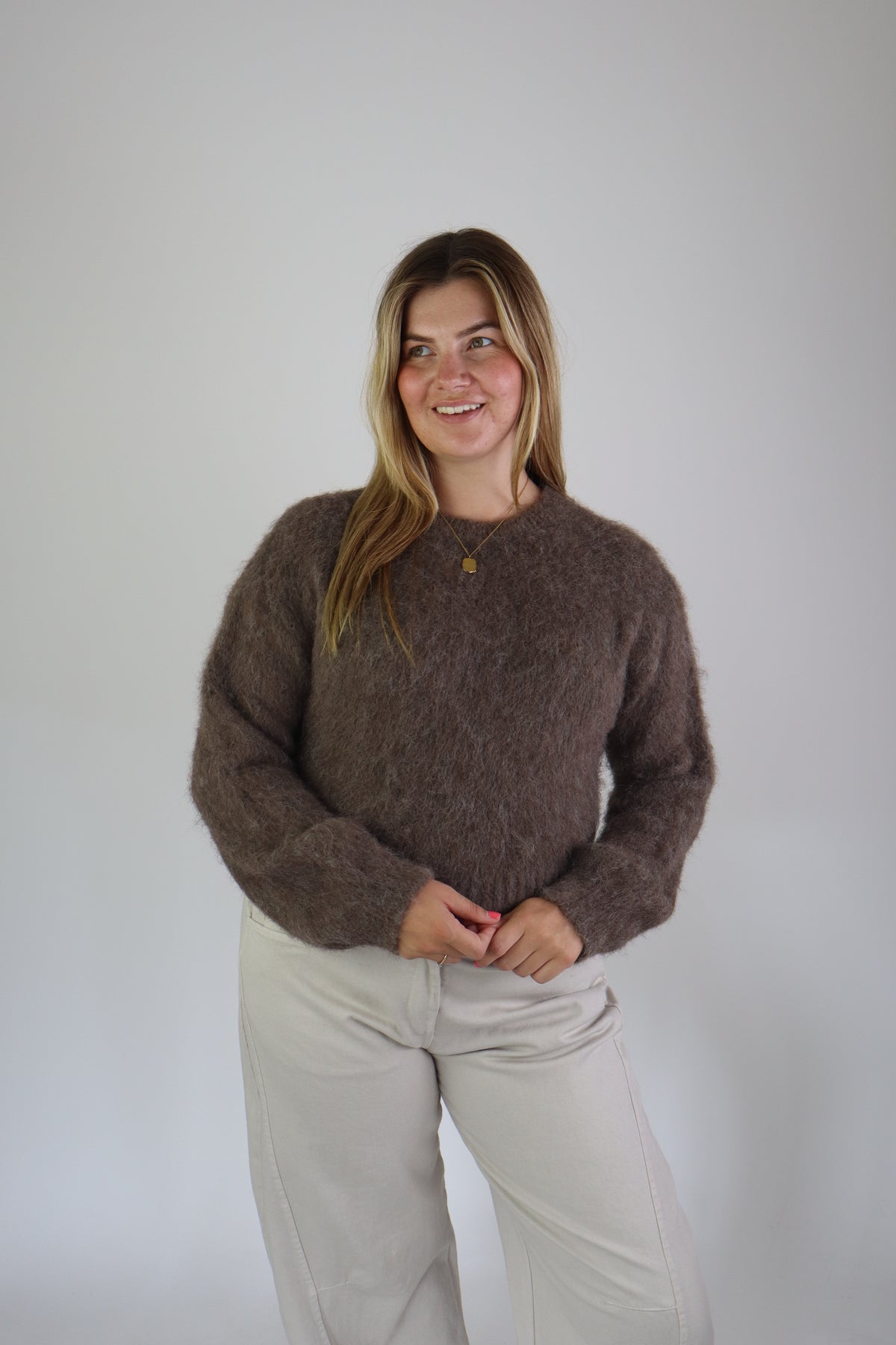Eva Basic Fluffy Knit Brown