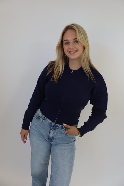Femke Zip Cardigan - Navy