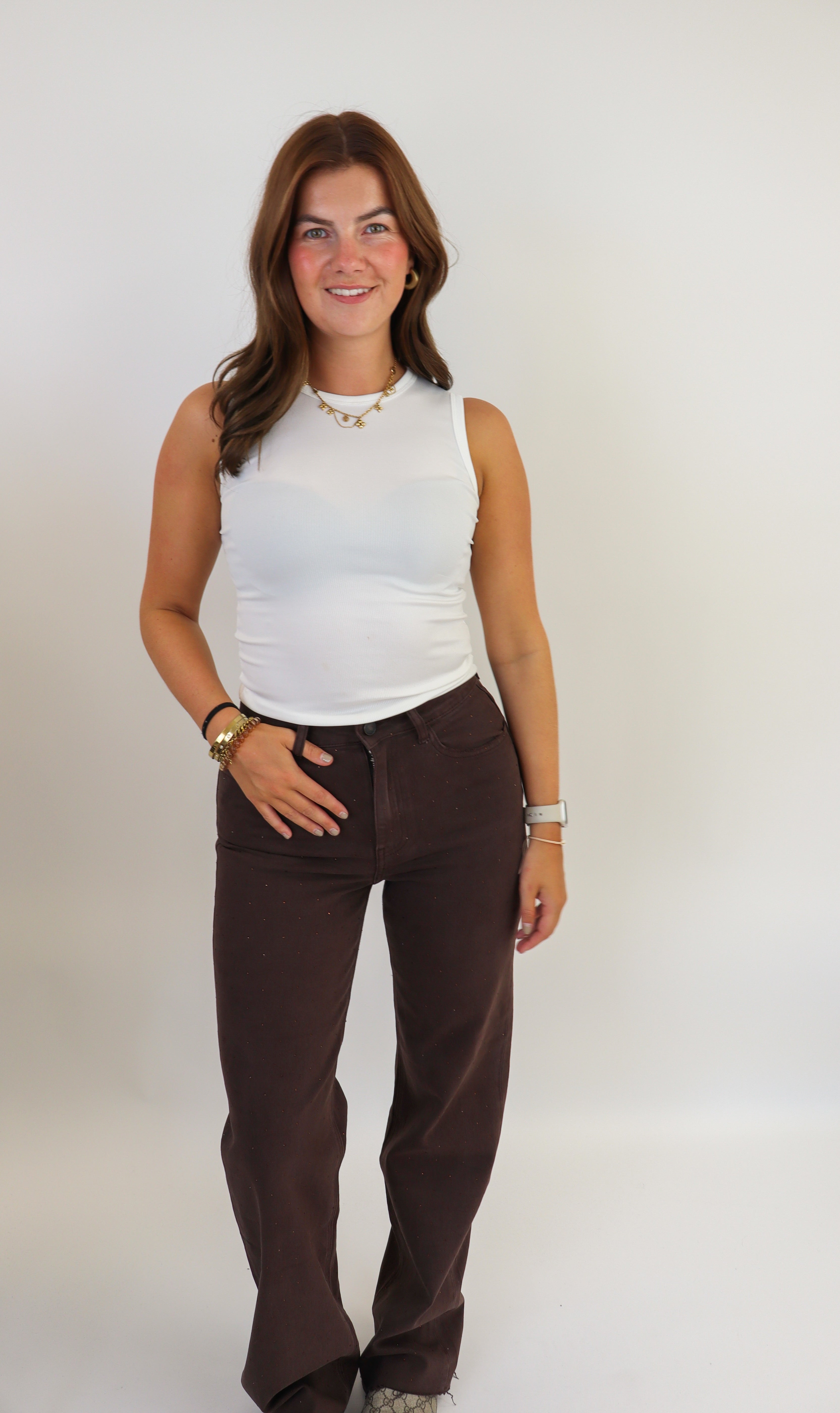 Gaby Glitter Jeans | Brown W3767-C