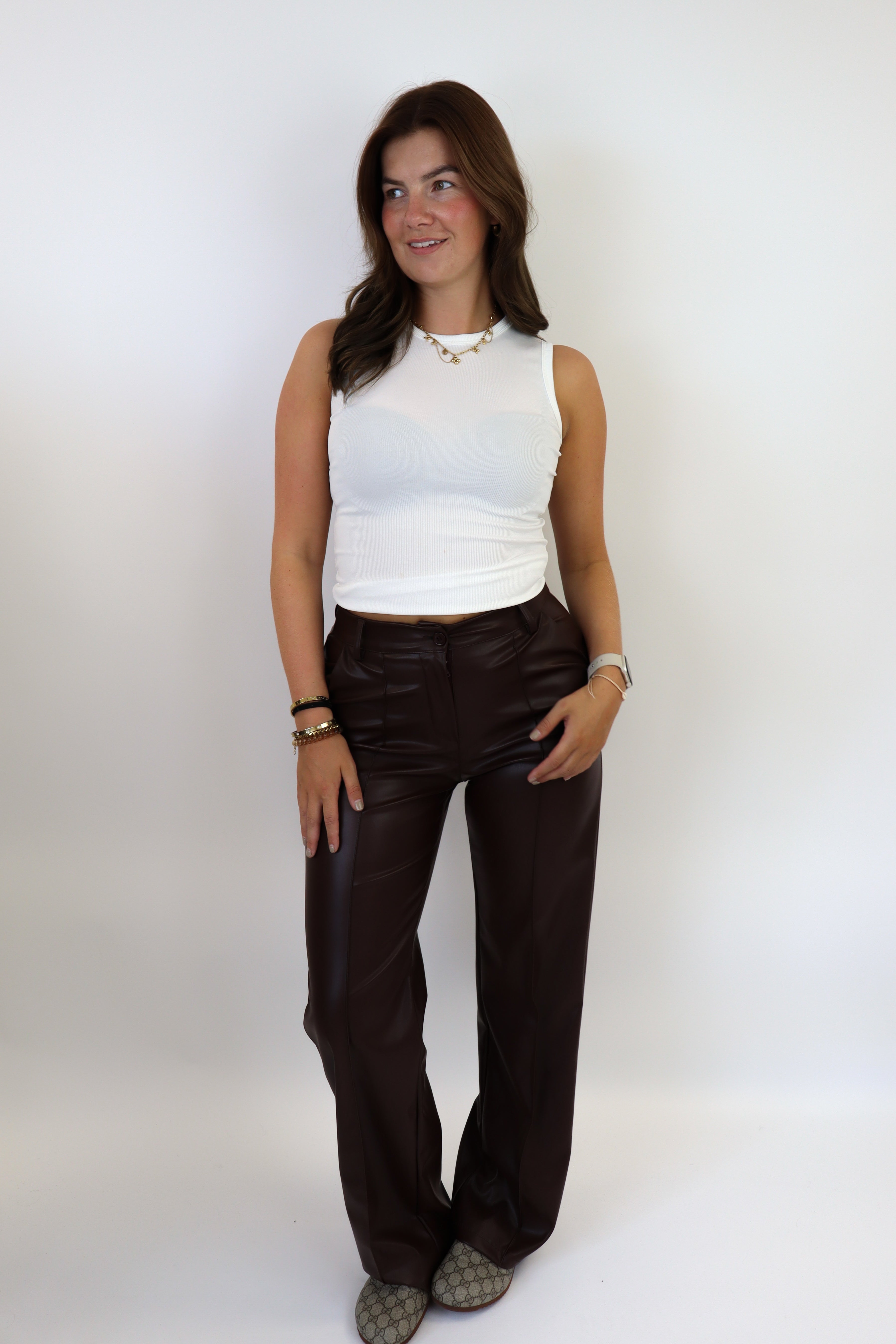 Caitlin Leather Pants Brown