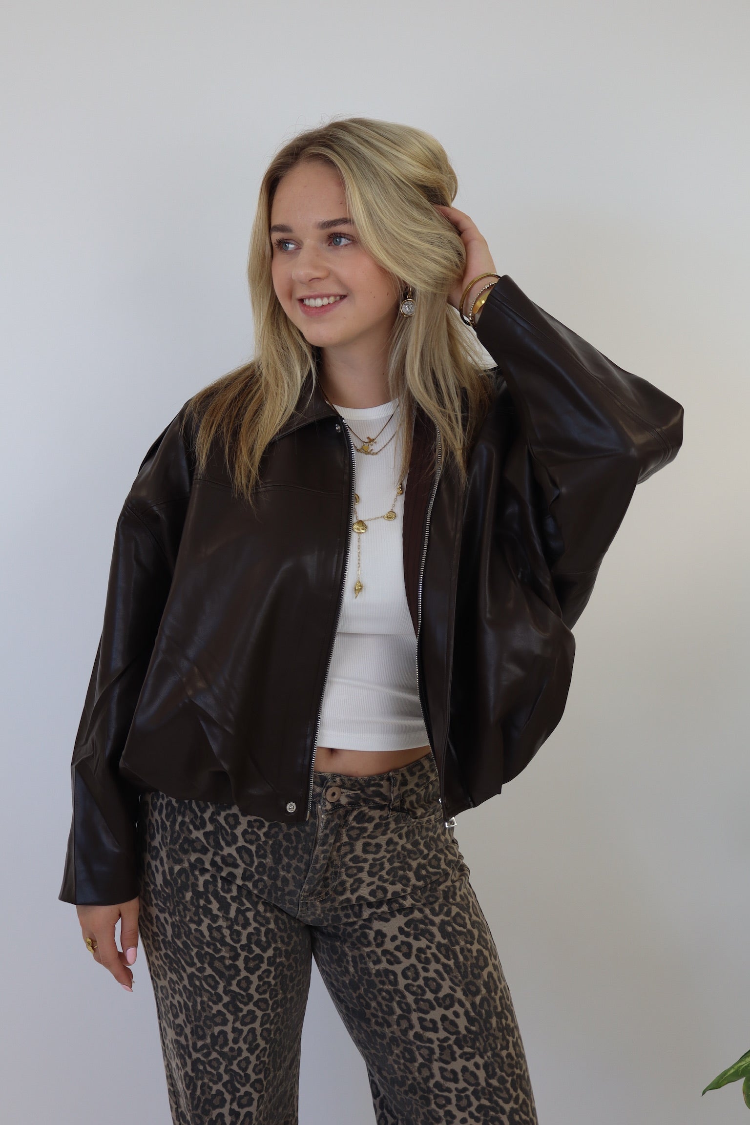 Veronique PU Jacket Dark Brown