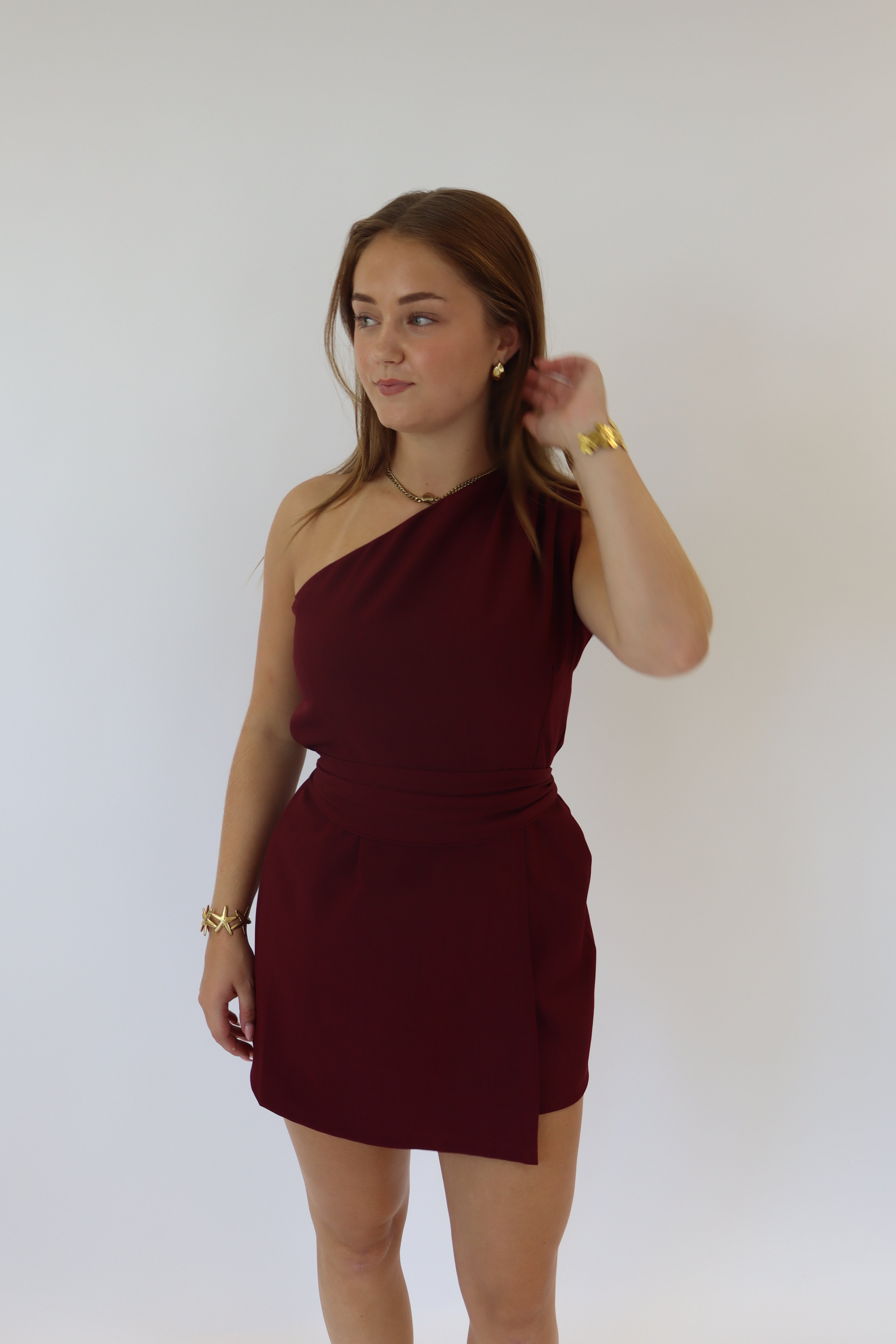 Alysha One Shoulder Playsuit Bordeaux