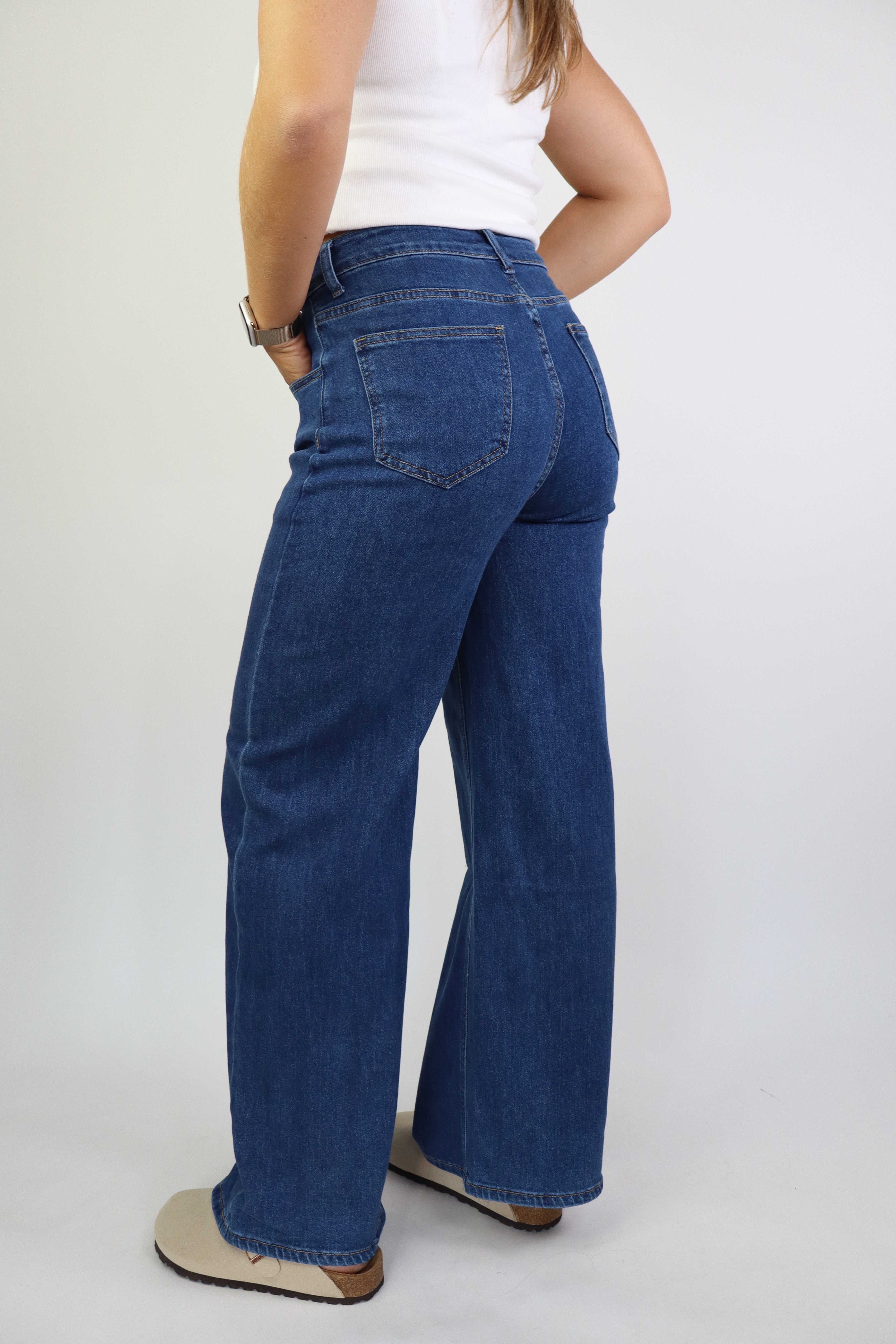 Fenne Wide Leg Jeans Stretch Dark Denim