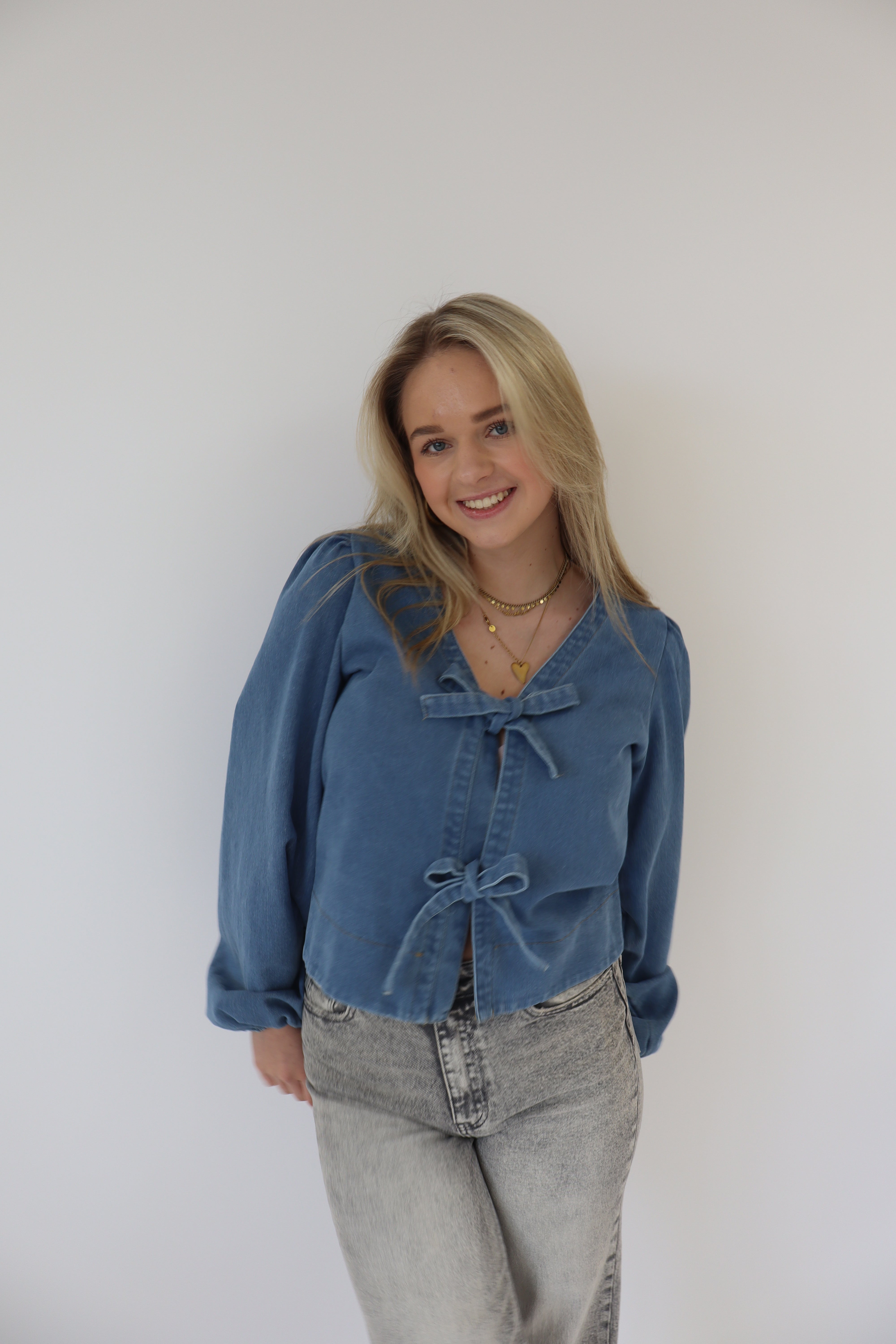 Dark Denim Bow Blouse